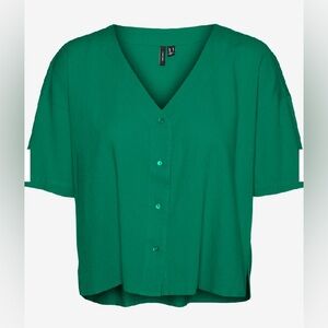 VERO MODA green linen blend top size large